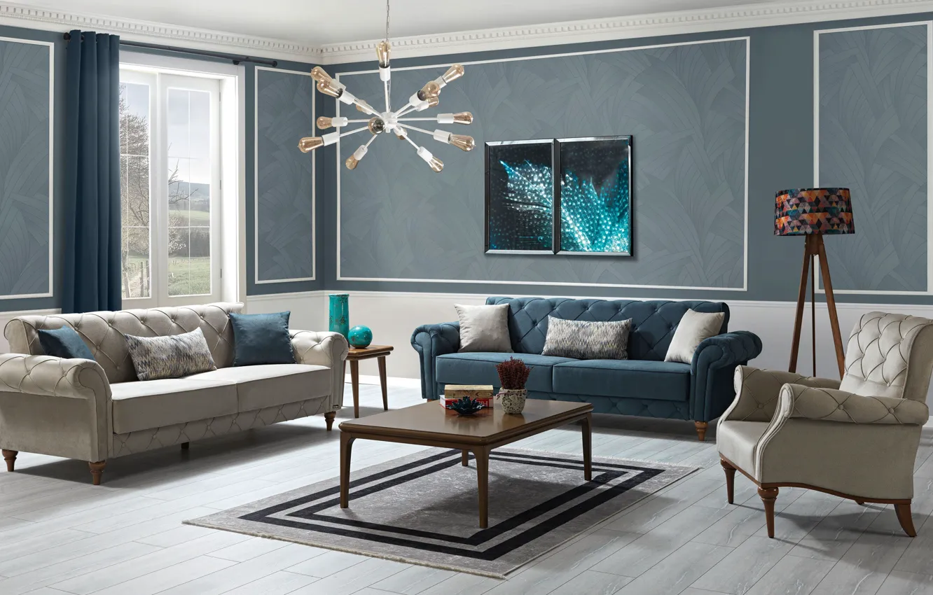 Photo wallpaper design, style, room, lamp, interior, minimalism, picture, living room