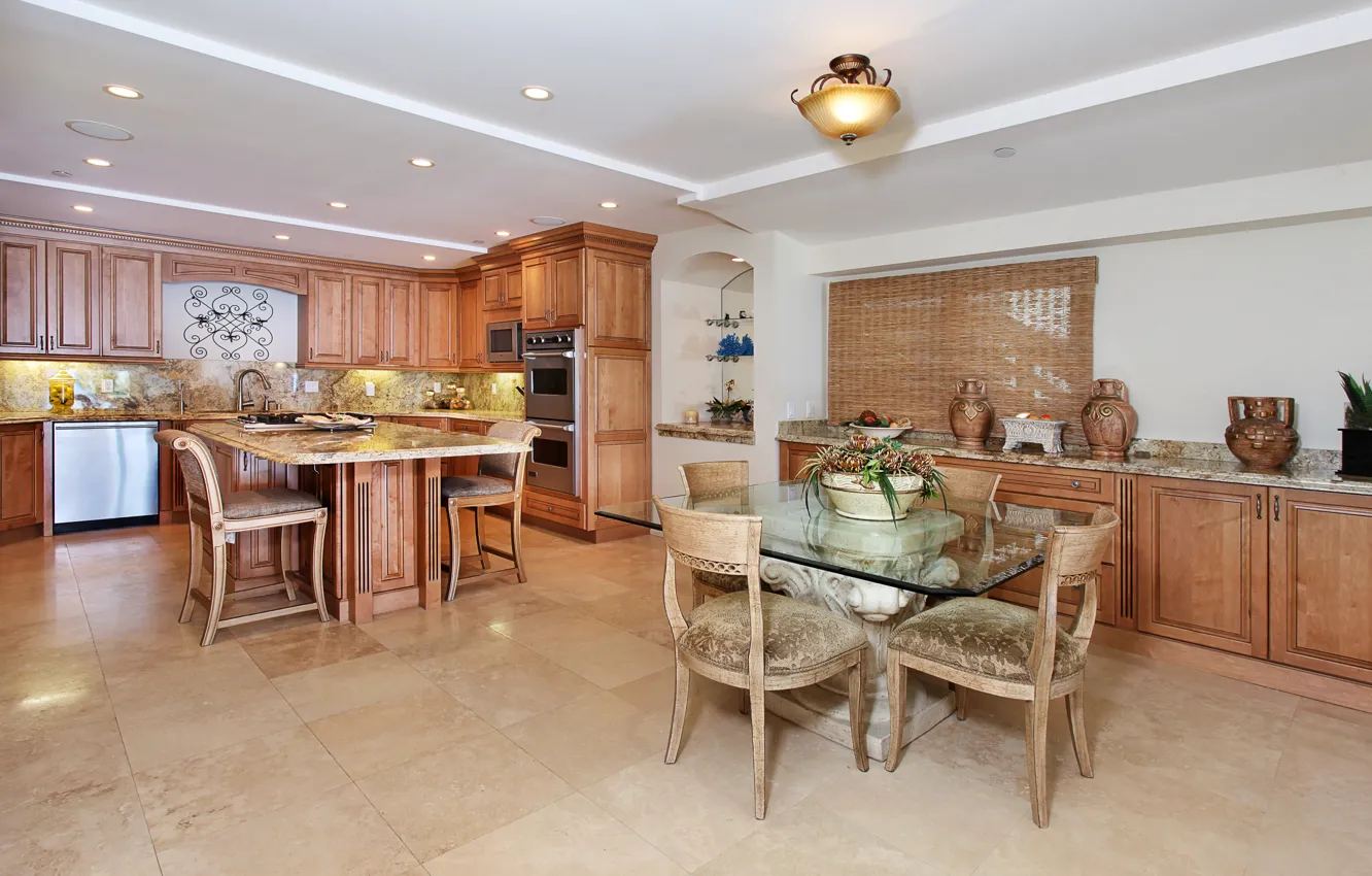 Photo wallpaper design, photo, table, lamp, interior, chair, kitchen