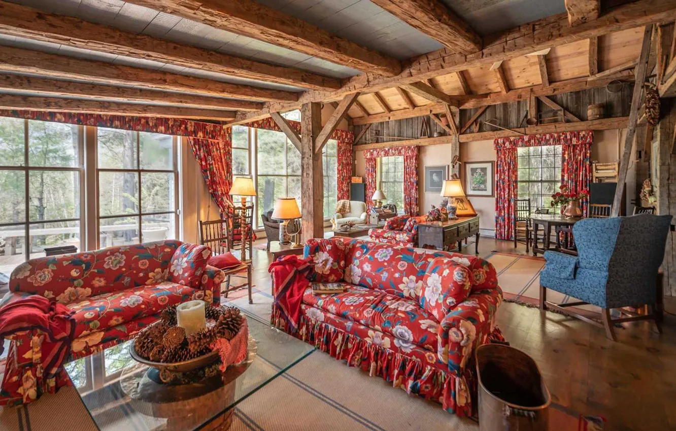 Photo wallpaper design, style, interior, living room, warm colors