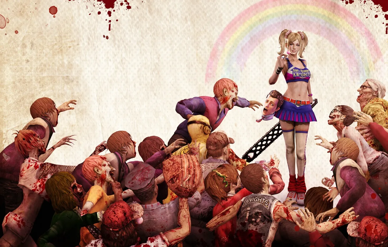 Photo wallpaper girl, blood, head, zombies, electric, Lollipop chainsaw