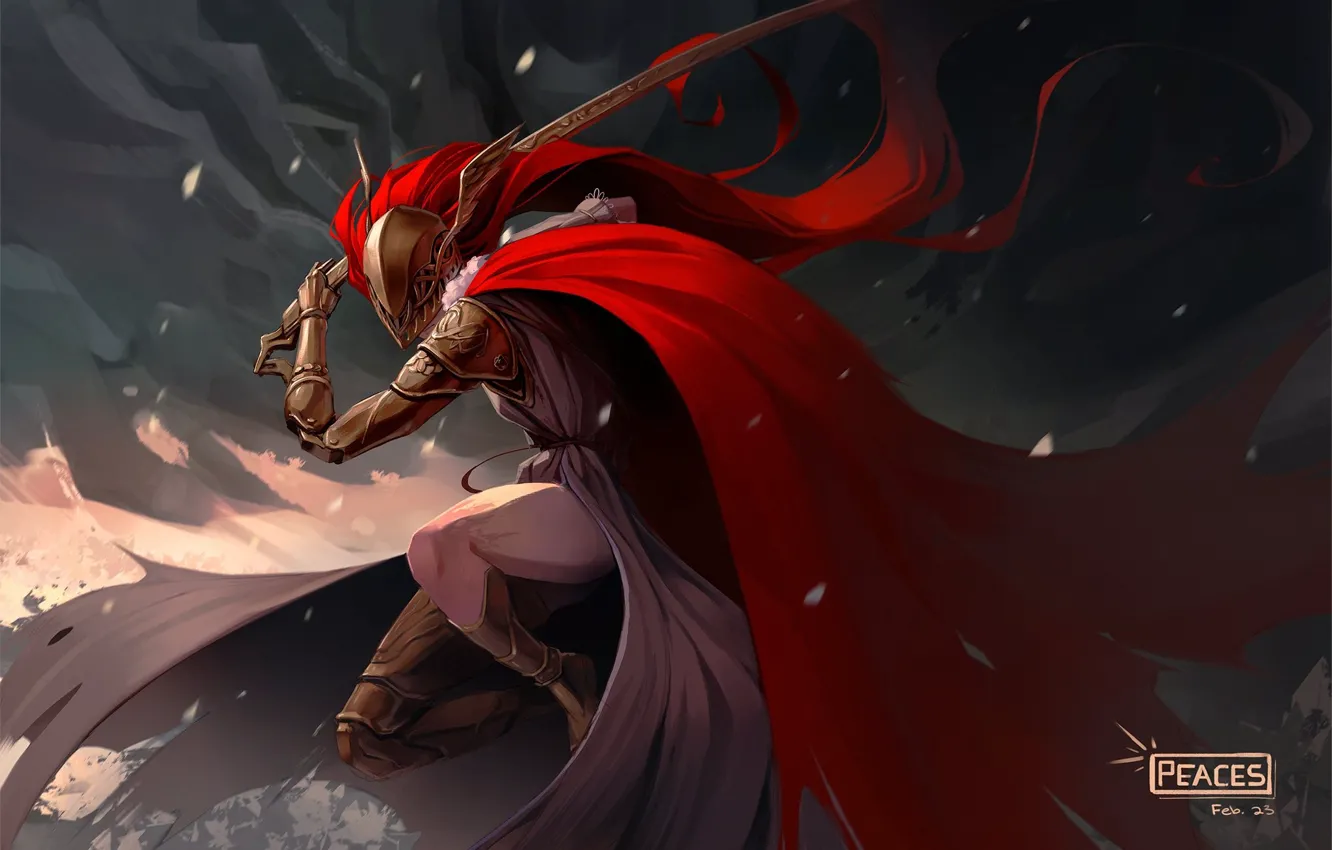 Photo wallpaper girl, petals, blade, helmet, Elden Ring, Malenia, Blade of Miquella, by peaceablecolt