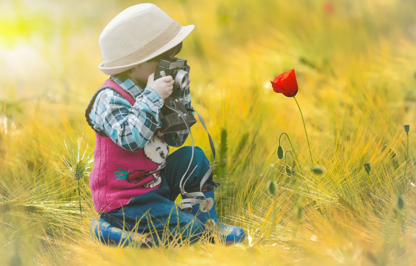 Photo wallpaper Flower, Camera, Child, Photo Shooting