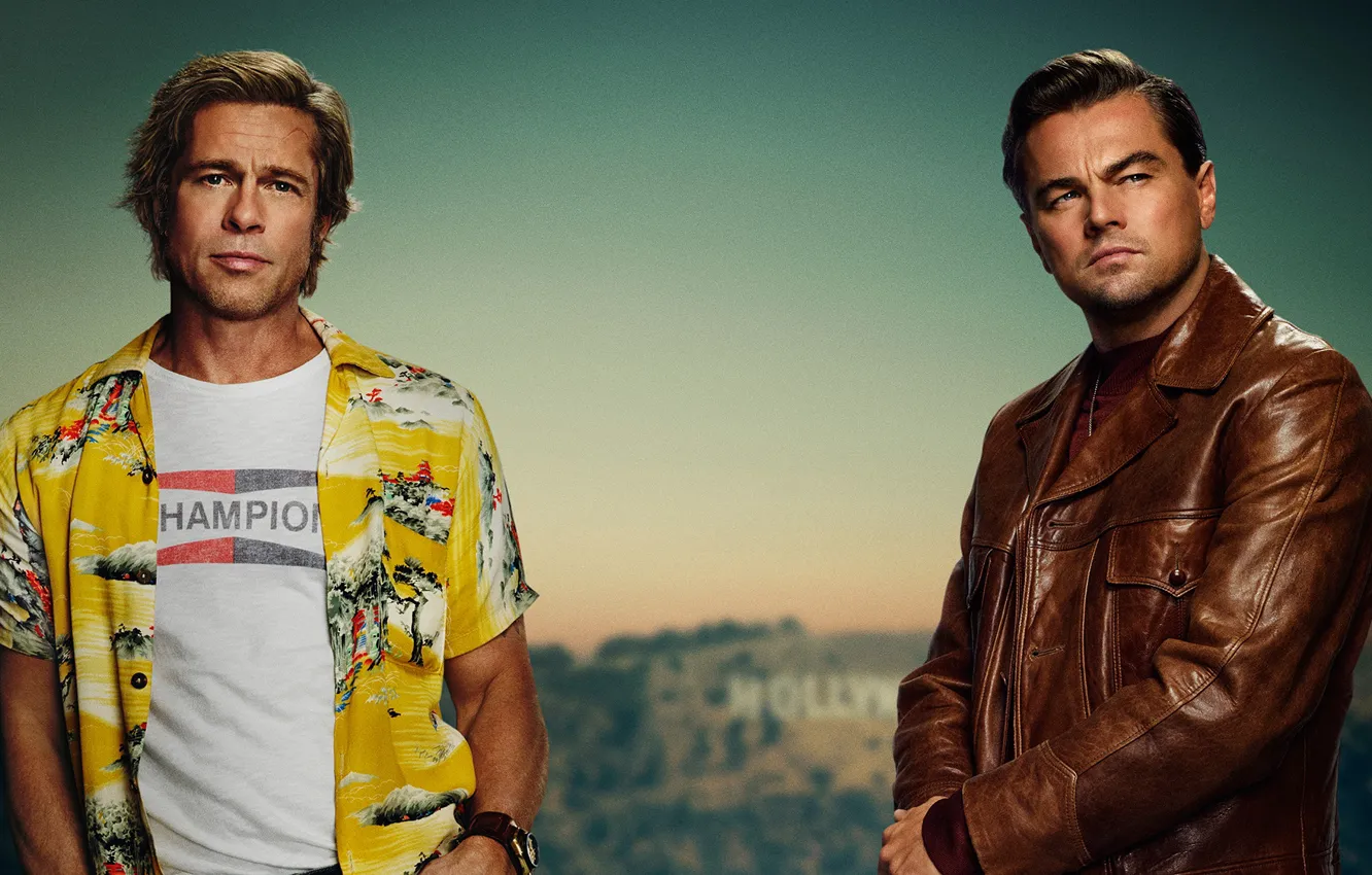 Photo wallpaper actors, Brad Pitt, Brad Pitt, poster, men, Leonardo DiCaprio, Leonardo DiCaprio, Once Upon a Time …