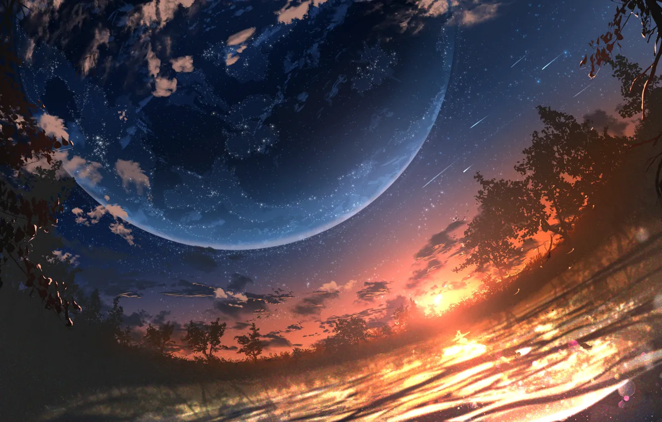 Photo wallpaper the sky, water, sunset, planet, fantasy
