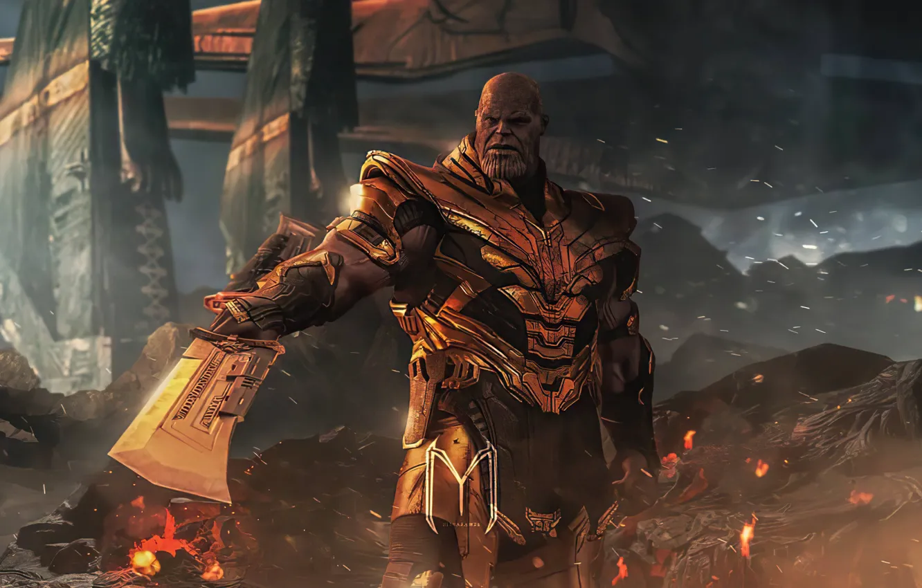 Photo wallpaper weapons, sword, armor, battle, powerful, Thanos