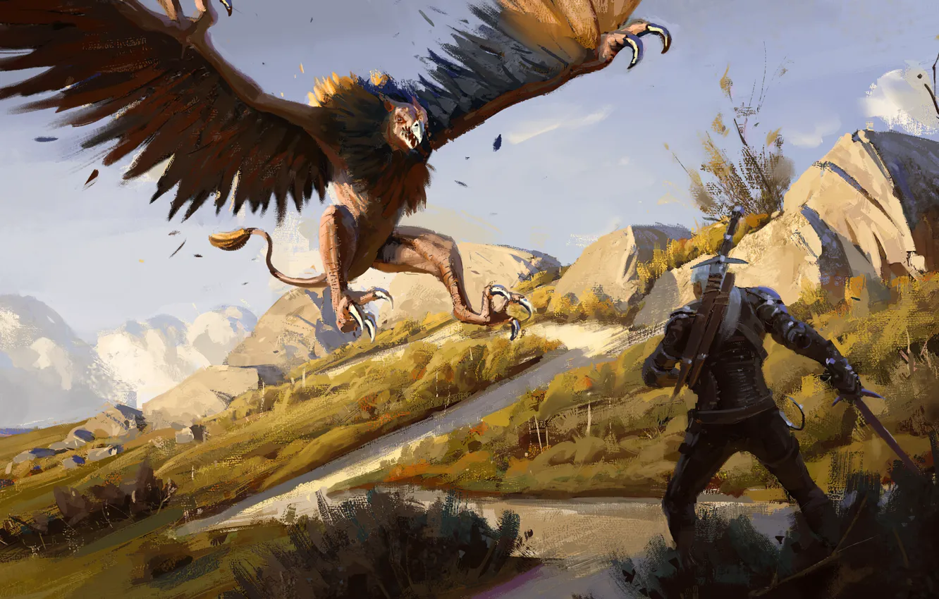 Photo wallpaper sword, game, two, The Witcher, The Witcher, Geralt, Geralt of Rivia, Video Game