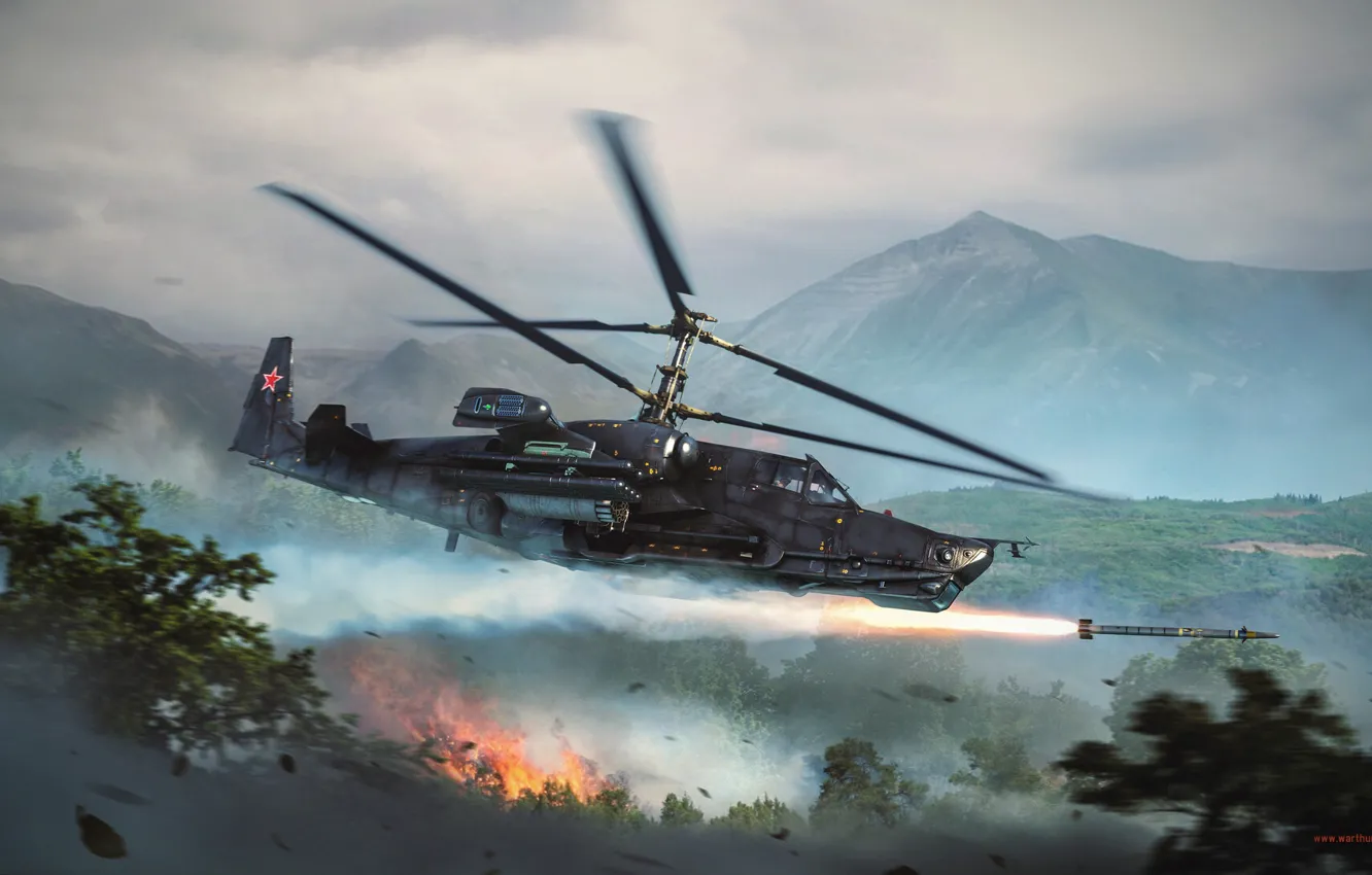 Photo wallpaper flight, war, rocket, helicopter, War Thunder, attack helicopter