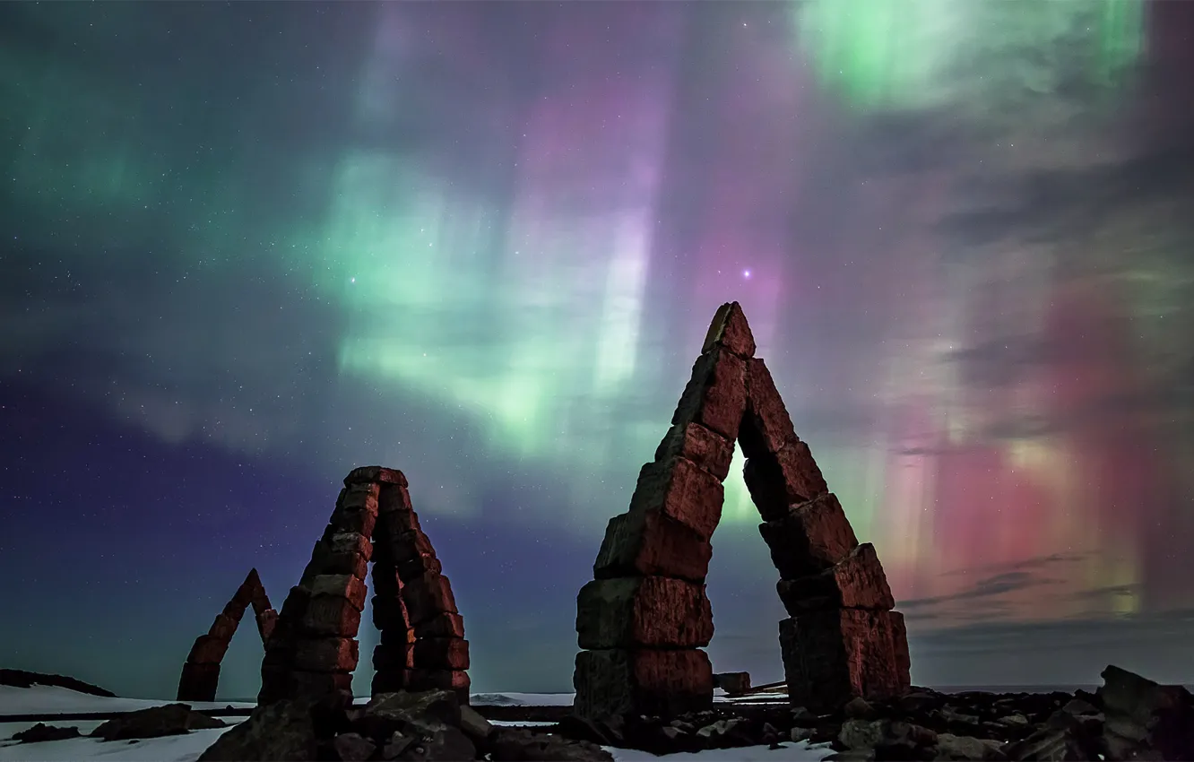Photo wallpaper stars, Northern lights, Iceland, Arctic Henge, Raufarhöfn