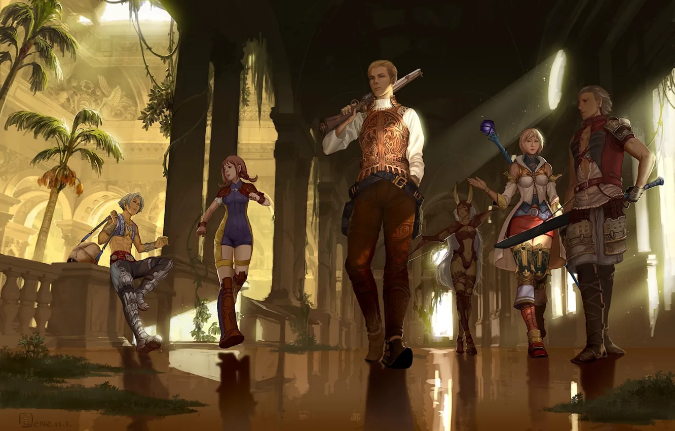 Photo wallpaper weapons, girls, the building, art, columns, guys, mugon, final fantasy xii