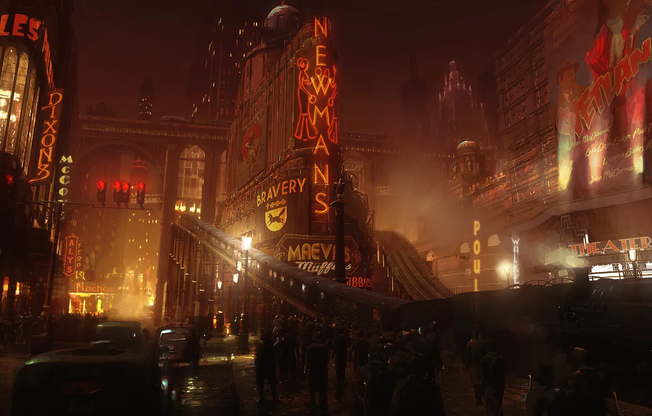 Photo wallpaper night, the city, metro, people, art, New York