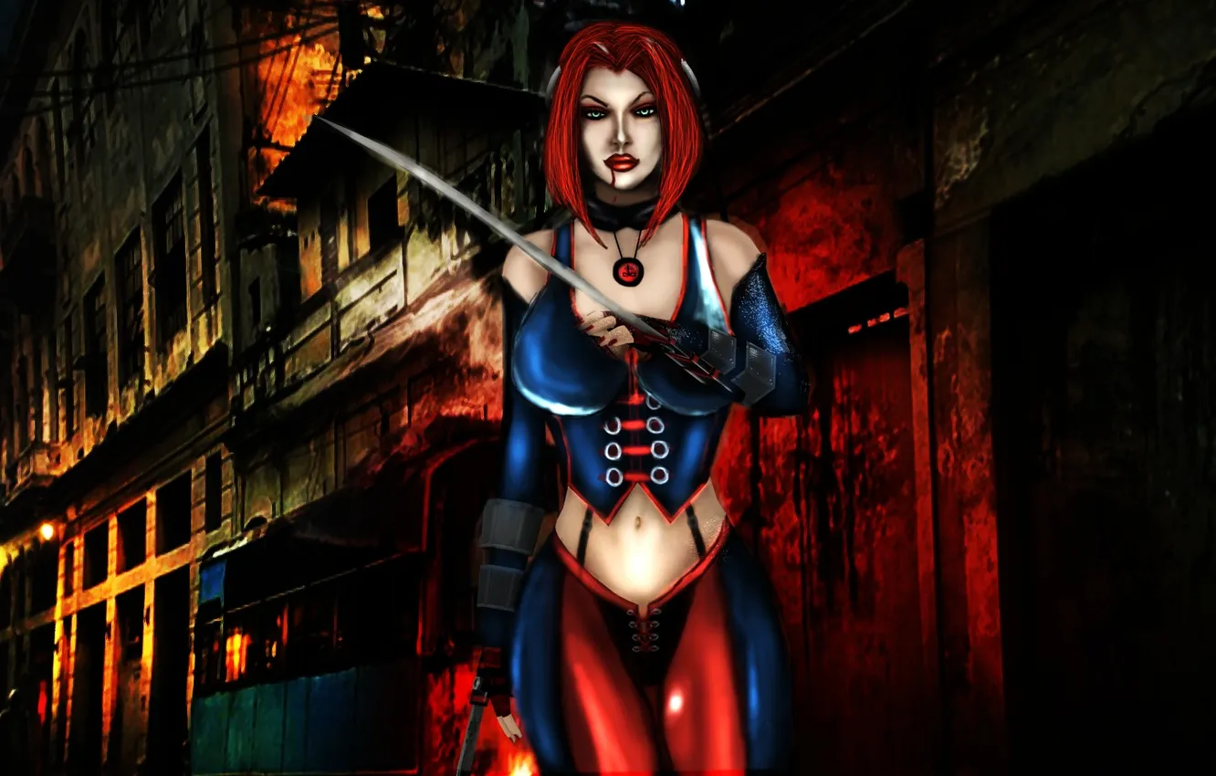 Photo wallpaper look, weapons, background, the game, art, costume, vampire, BloodRayne