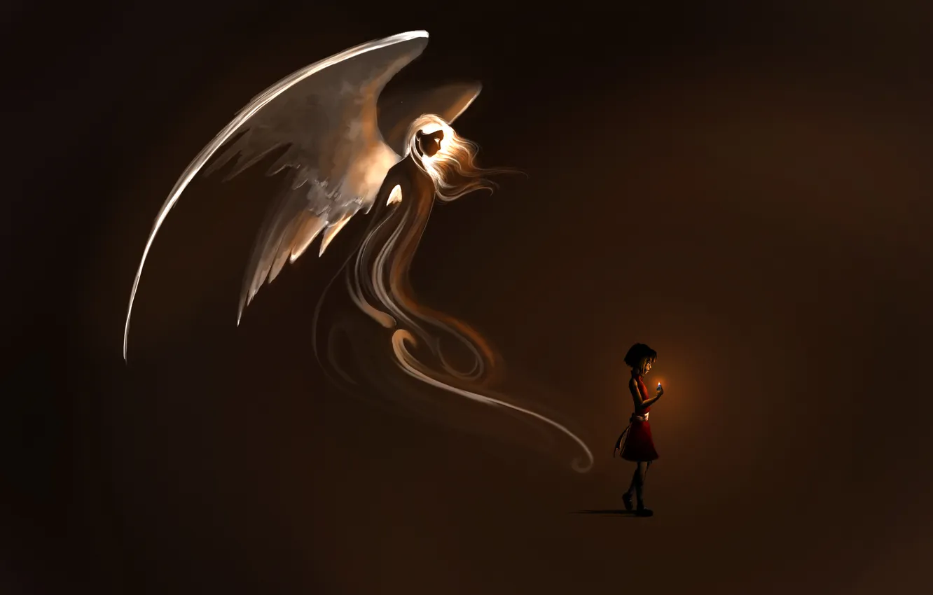 Photo wallpaper light, fiction, wings, angel, lighter, art, girl