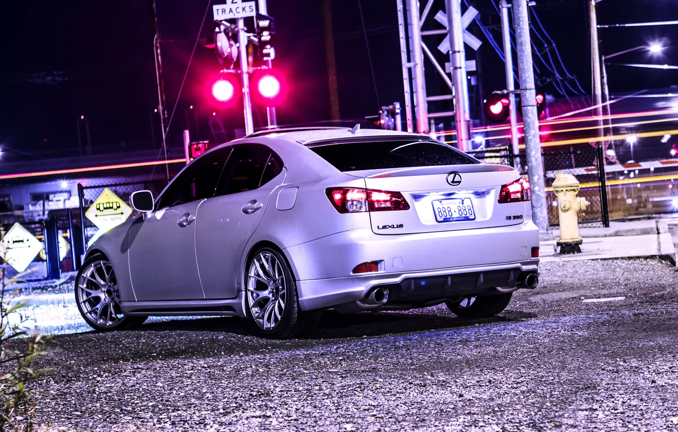 Photo wallpaper Lexus, Night, Tuning, Back, 350, Railroad, Wald, Red light