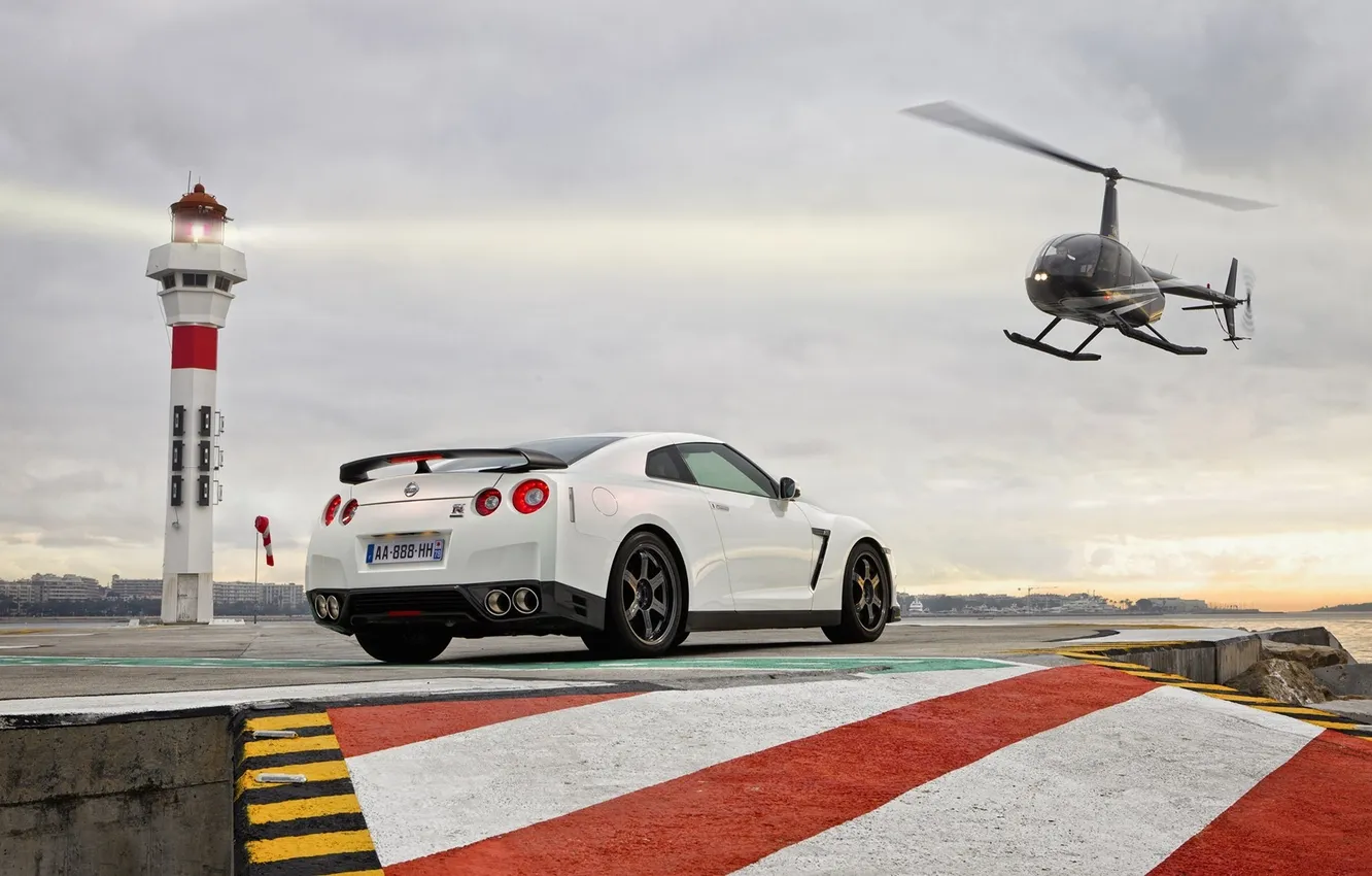 Photo wallpaper lighthouse, nissan, helicopter, Nissan, tuning, gt-r, Egoist
