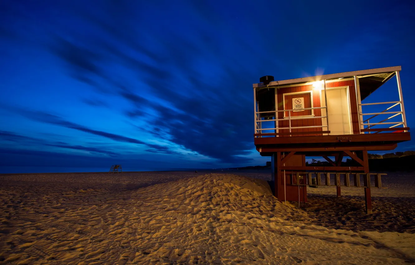 Photo wallpaper beach, landscape, night, house