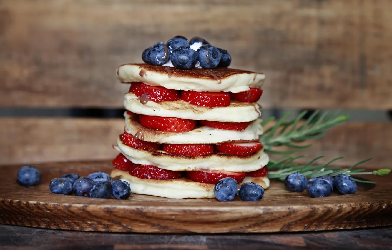 Photo wallpaper greens, berries, blueberries, strawberry, pancakes
