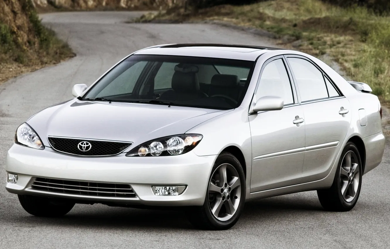 Photo wallpaper road, shark, silver, Toyota, sedan, the front, Toyota, Camry