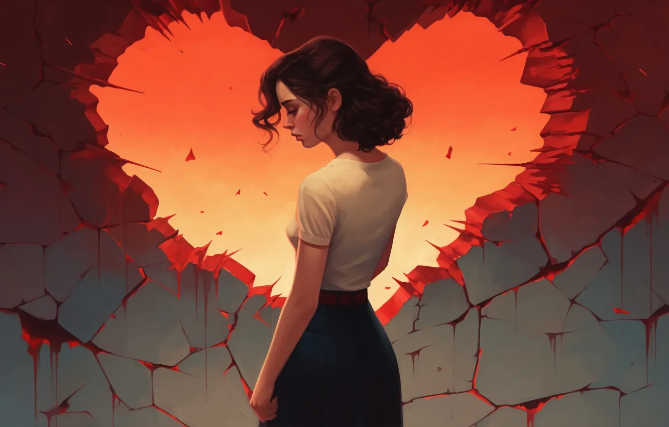 Photo wallpaper girl, hair, brown hair, broken heart, digital art, AI art, The Art of Artificial Intelligence, …