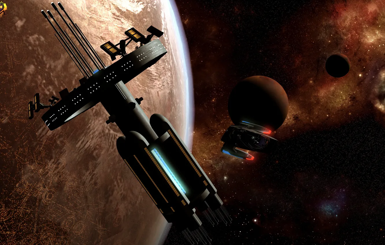 Photo wallpaper space, stars, planet, base, Freelancer