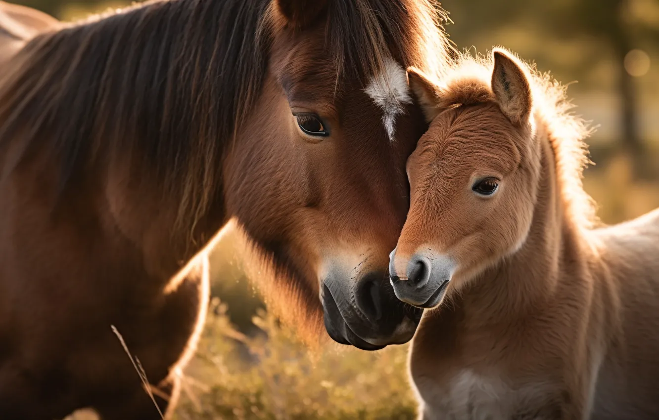 Photo wallpaper look, face, horse, horse, pony, face, mother, foal