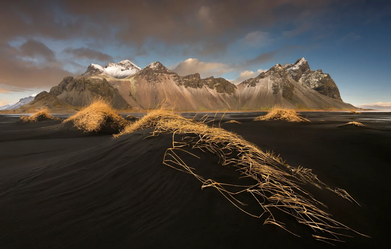 Photo wallpaper beach, mountains, Iceland, Stones