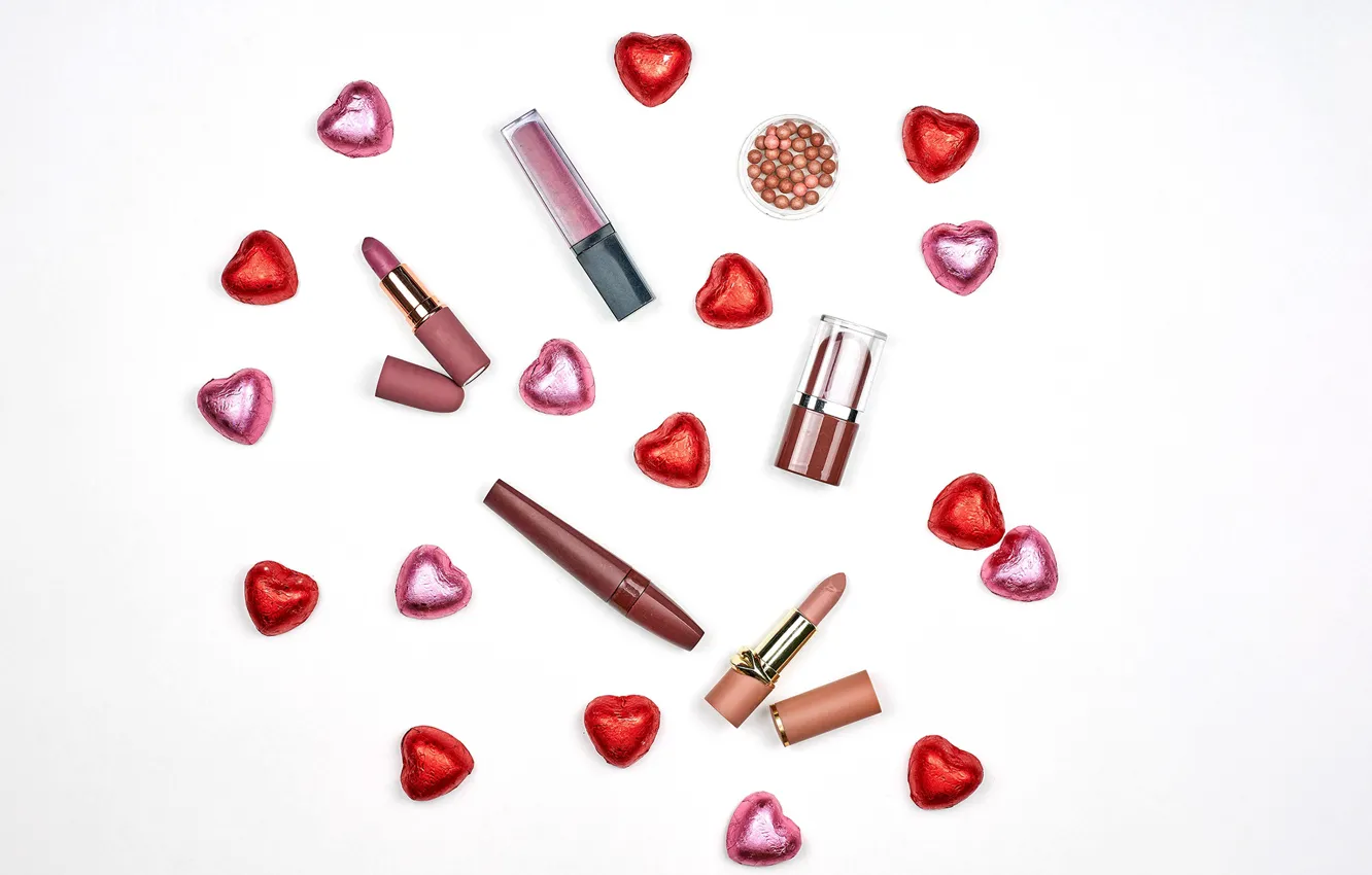 Photo wallpaper heart, Shine, lipstick, candy, cosmetics