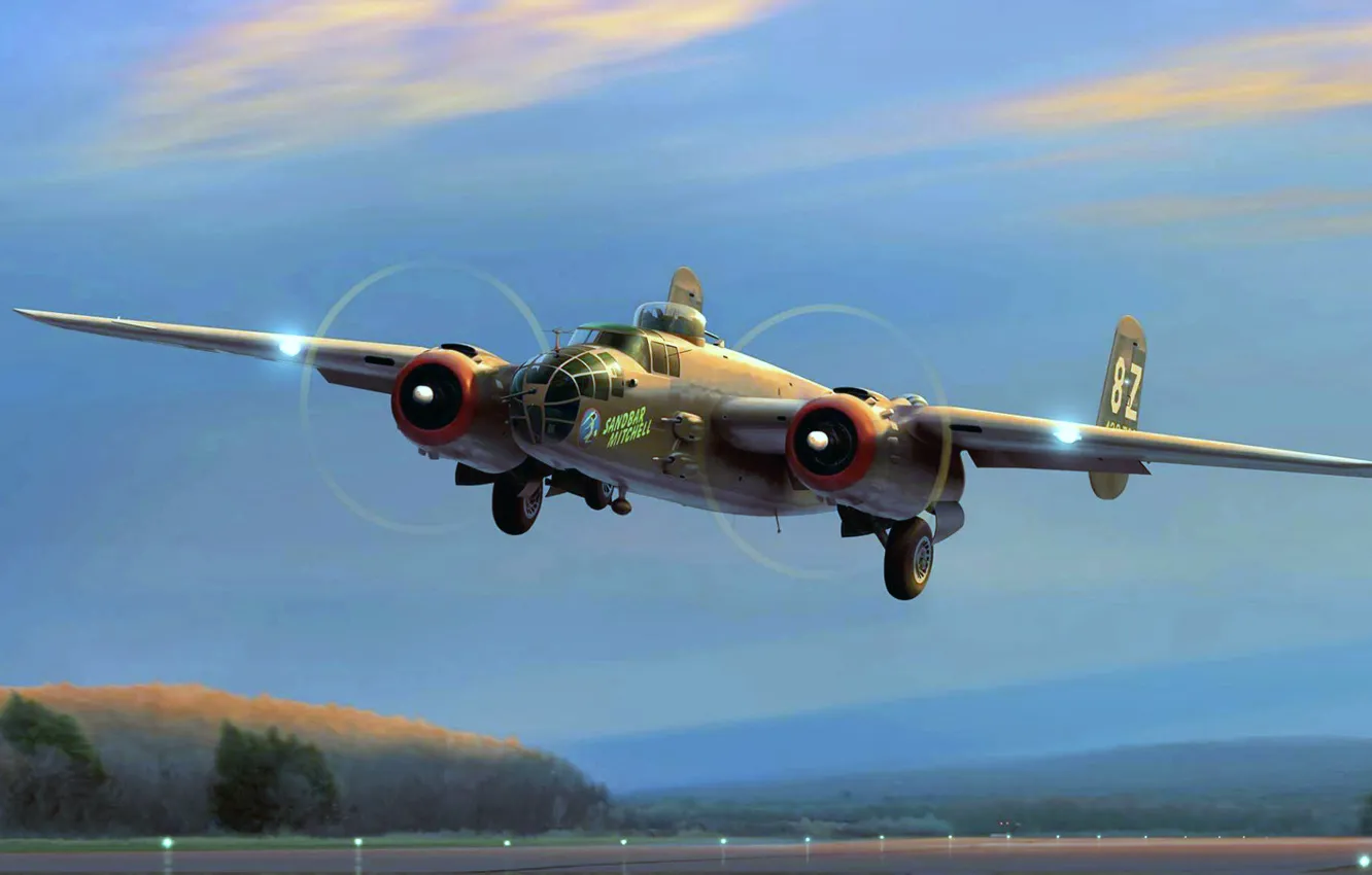 Photo wallpaper North American, Mitchell, B-25, an American twin-engined, all-metal five-seat bomber