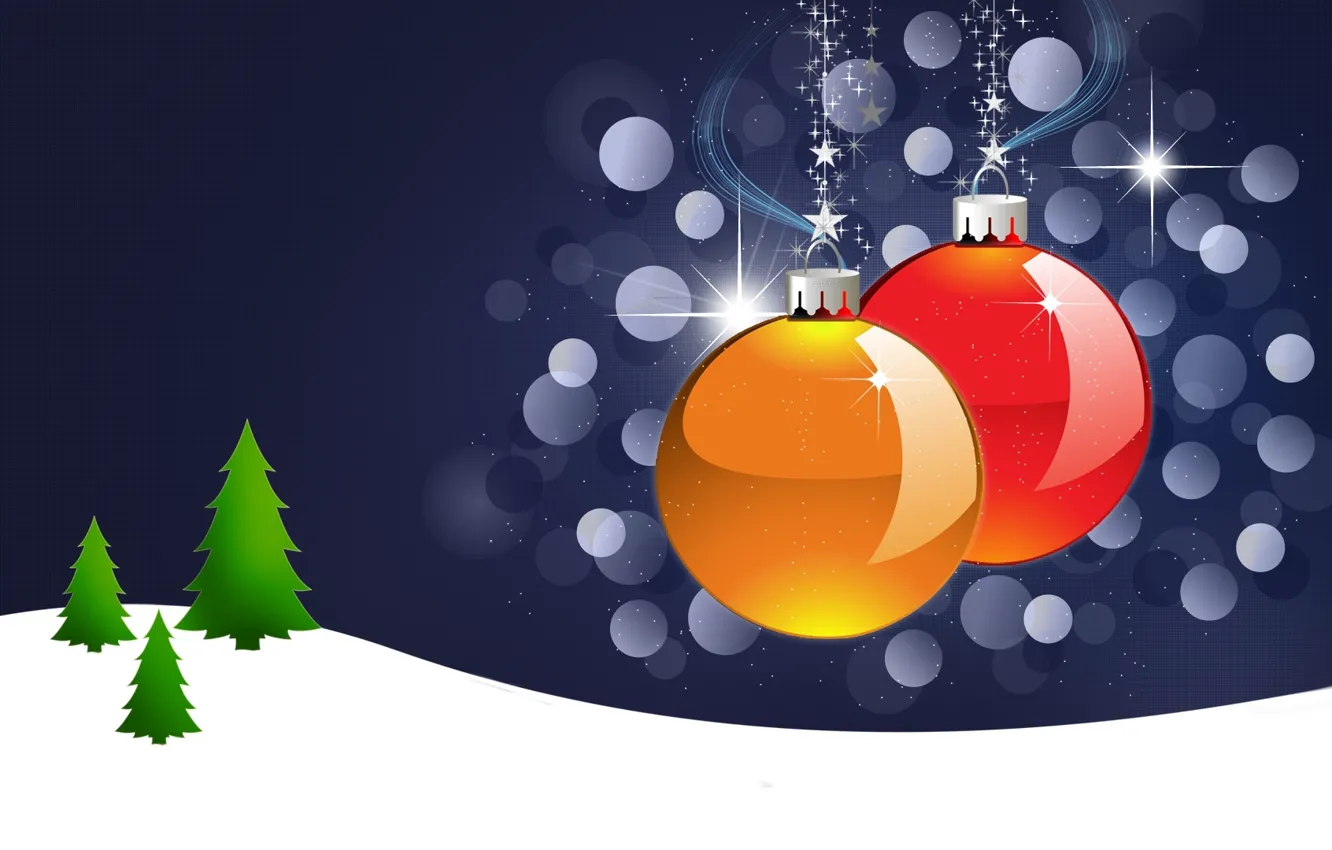 Photo wallpaper balls, snow, balls, toys, star, tree, new year, Christmas