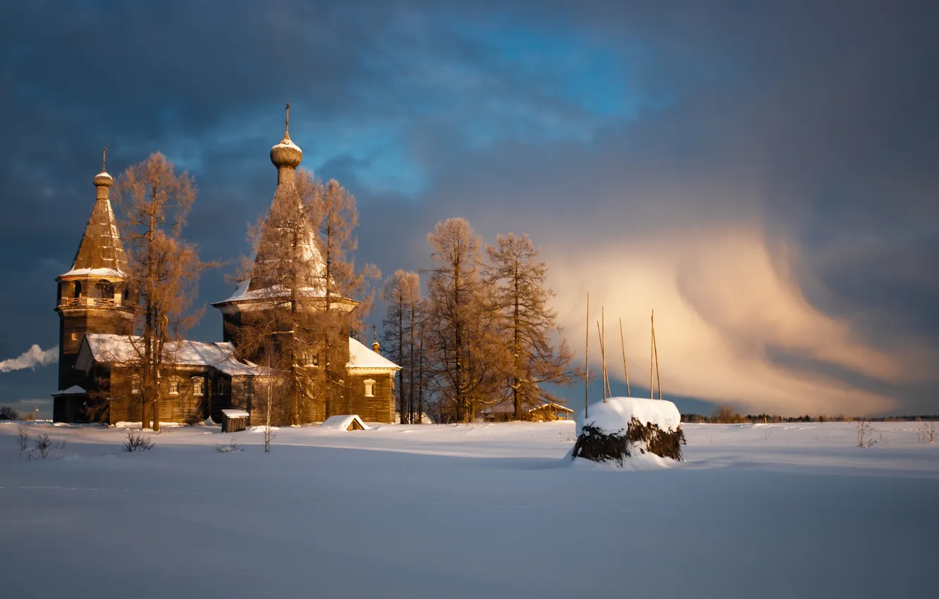 Photo wallpaper winter, landscape, Church, Sergey Shirgin, Oshevensky churchyard