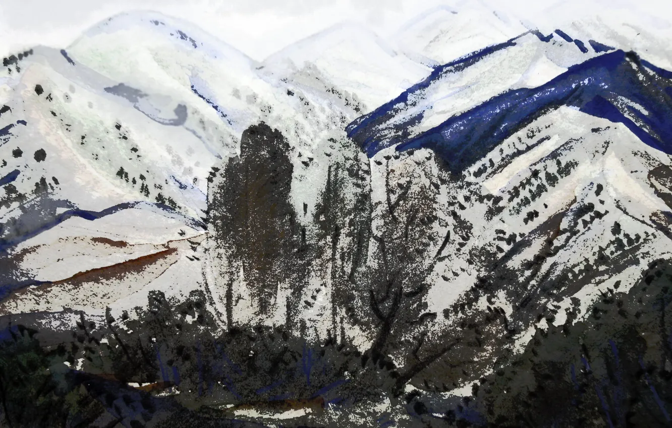 Photo wallpaper autumn, the sky, trees, landscape, mountains, figure