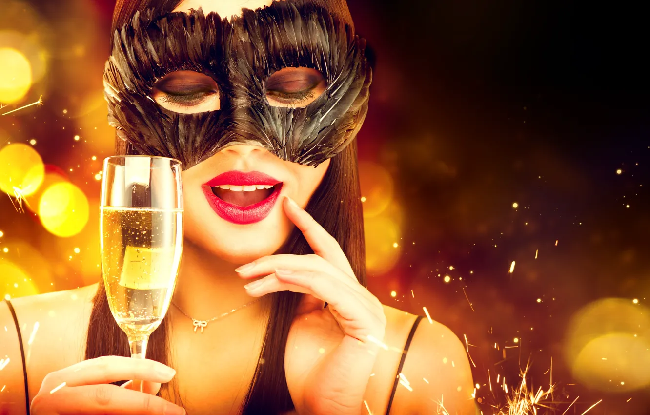 Photo wallpaper girl, style, holiday, glass, new year, makeup, mask, model