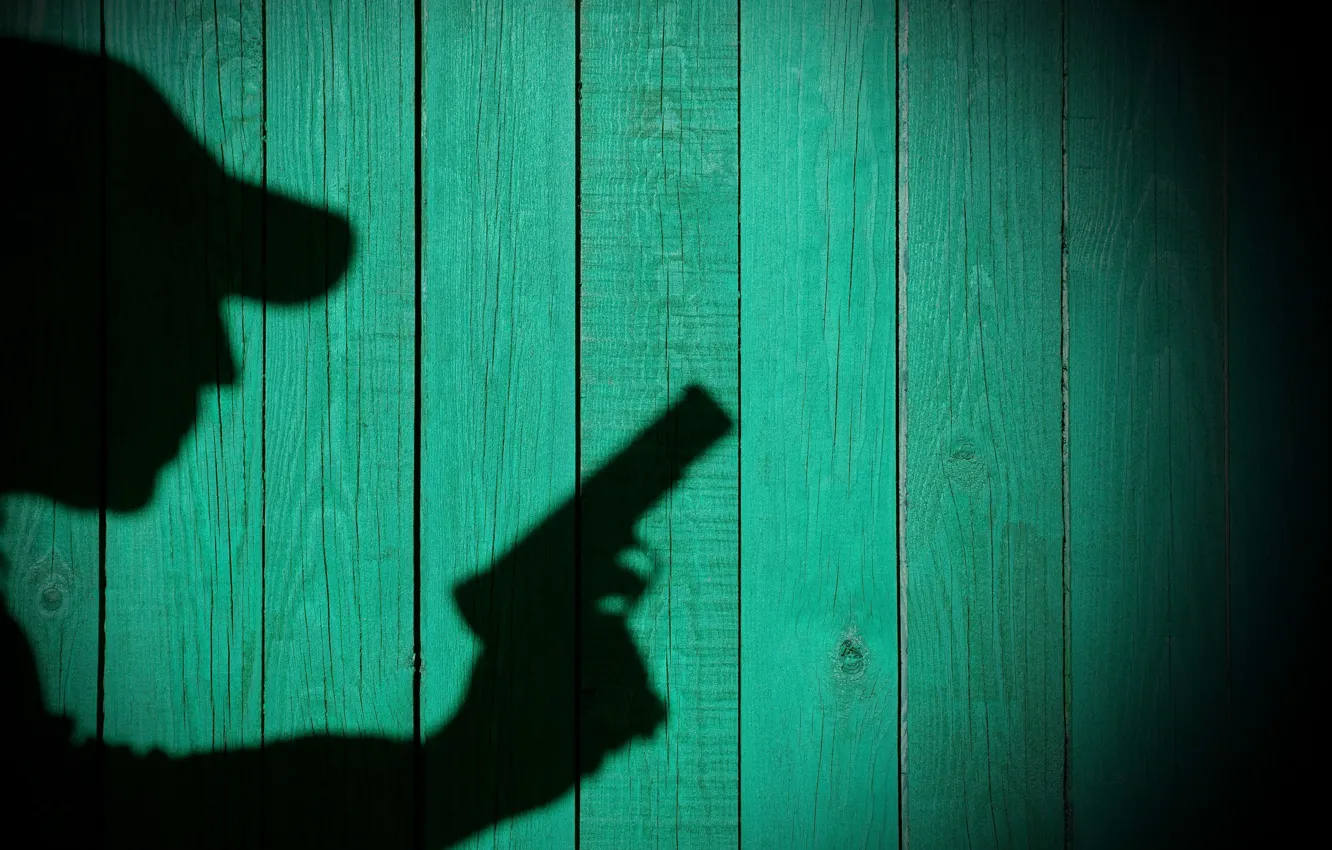 Photo wallpaper gun, background, wall, shadow, texture, silhouette, profile, detective