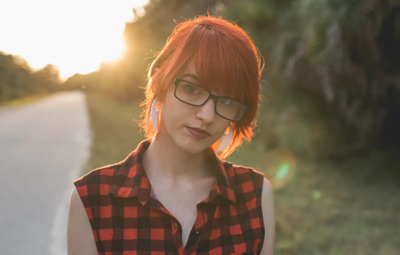 Photo wallpaper sunset, sweetheart, red, glasses, Suicide Girls, Tuxie Suicide