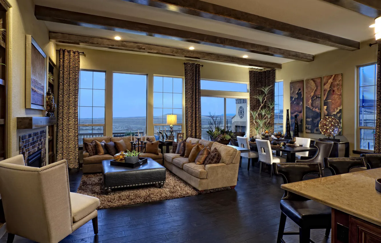 Photo wallpaper Villa, interior, living room, luxury, dining room