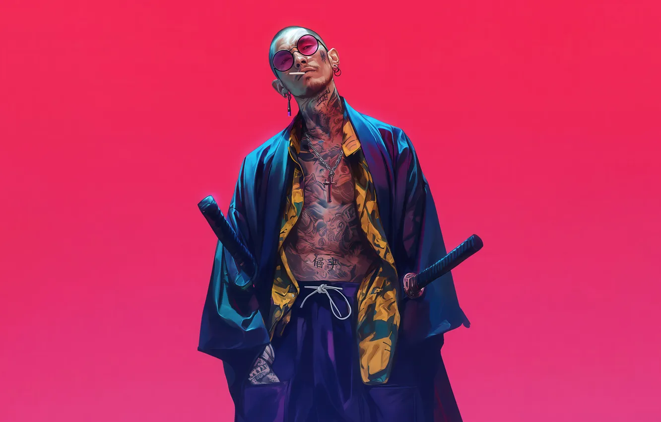 Photo wallpaper pink, glasses, Yakuza