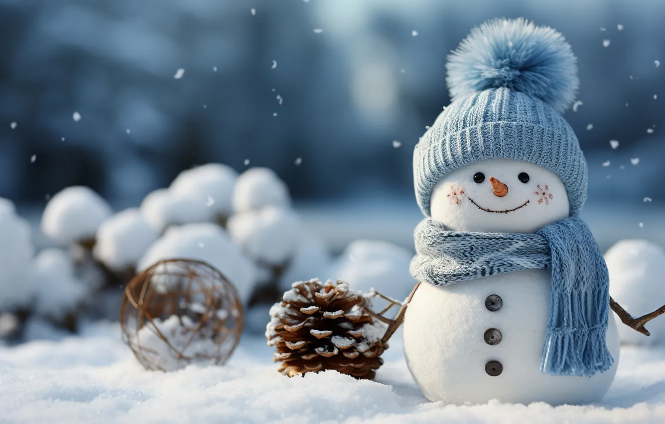 Photo wallpaper winter, snow, new year, Christmas, snowman, Christmas, winter, snow