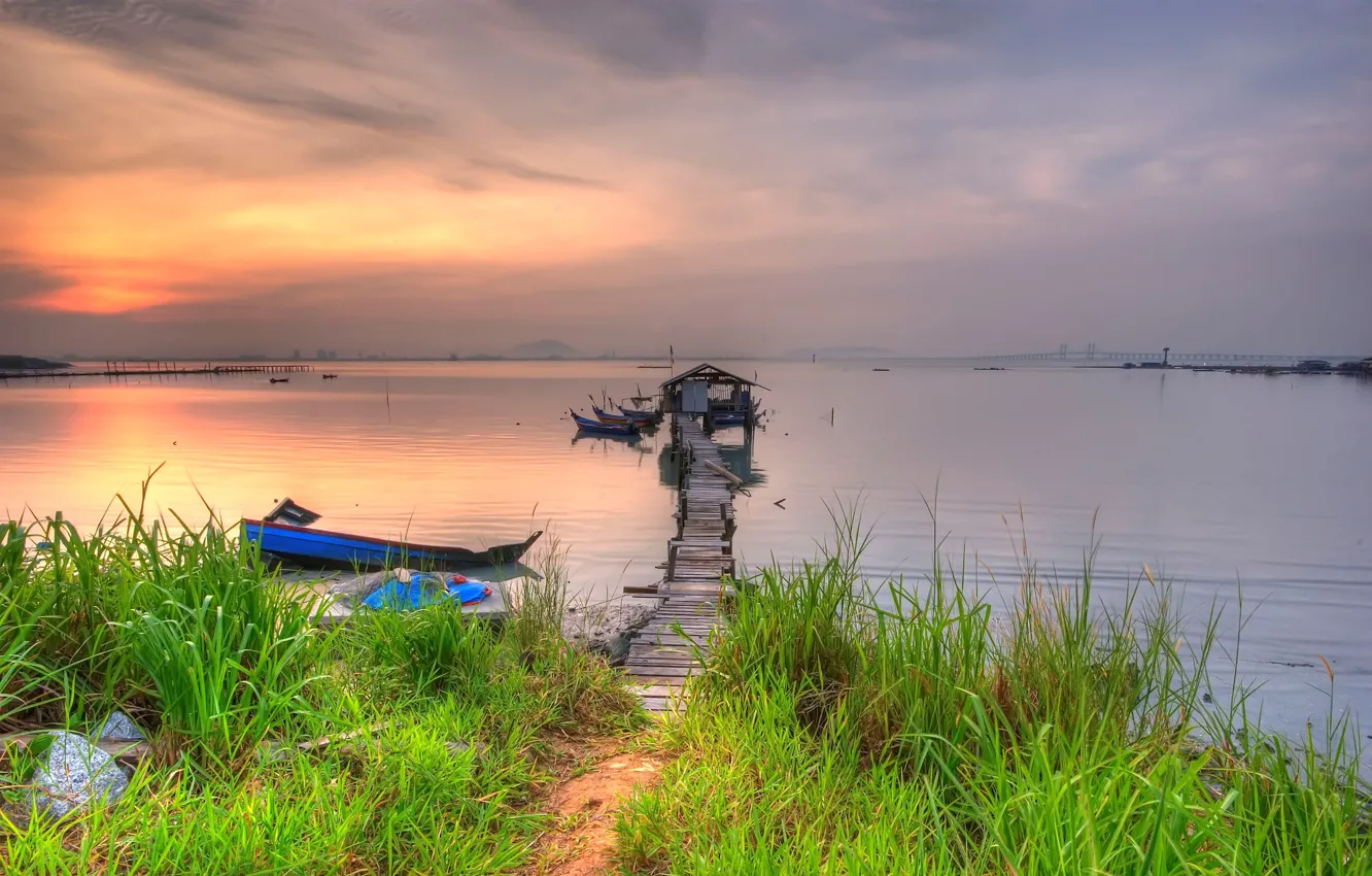 Photo wallpaper grass, shore, pier, 157