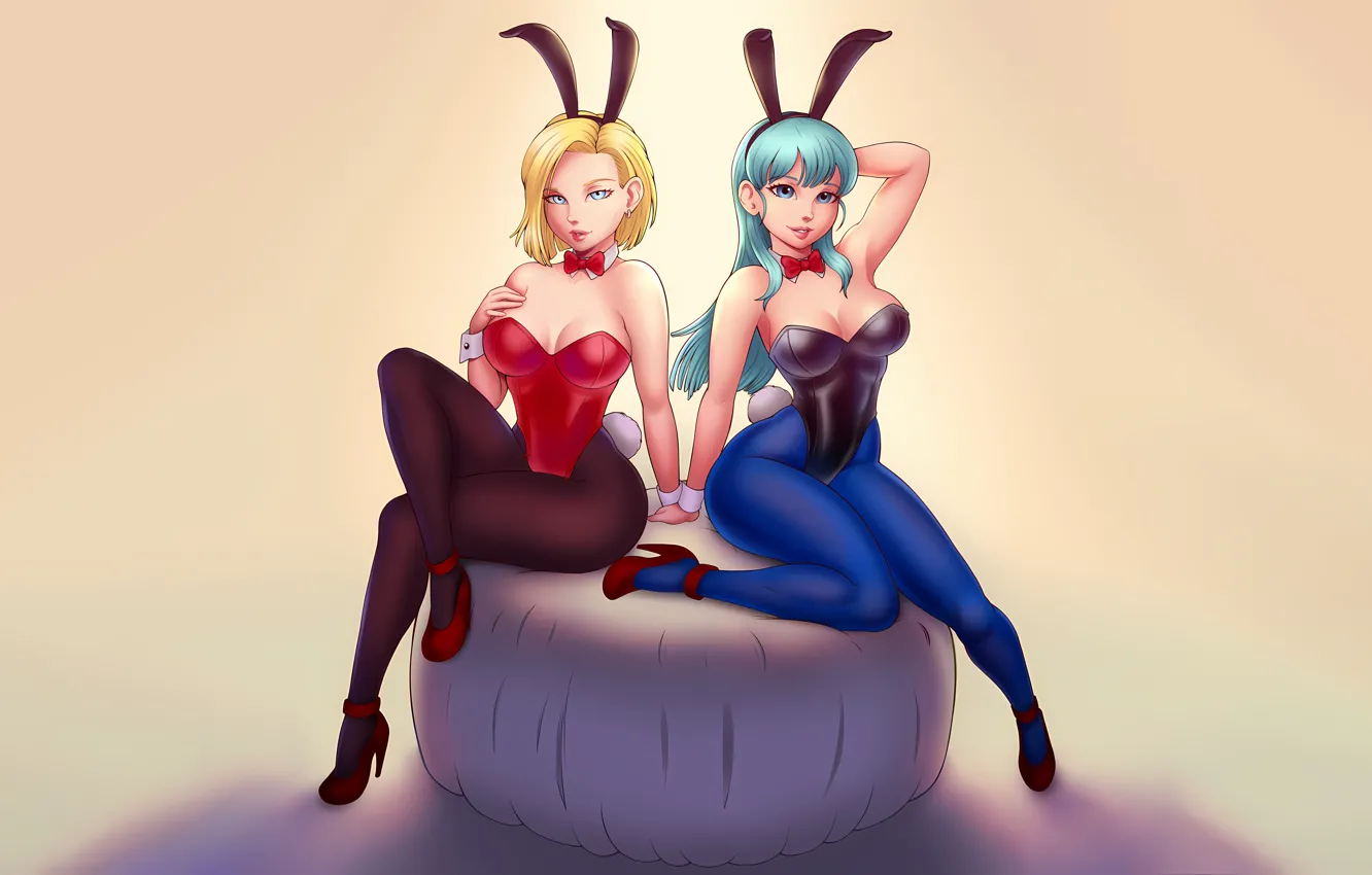 Photo wallpaper sexy, cleavage, long hair, legs, girls, boobs, anime, blue eyes