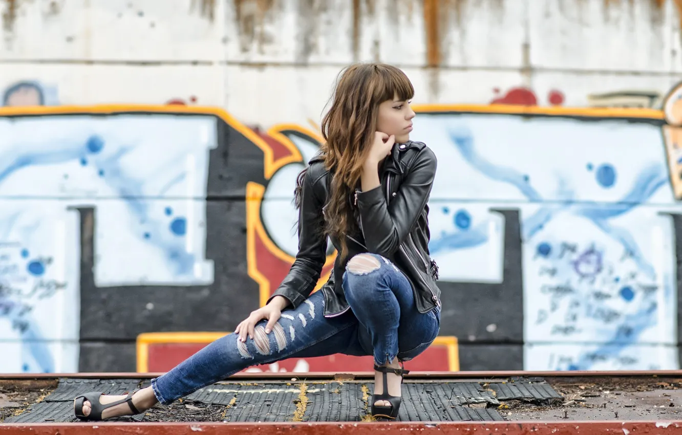 Photo wallpaper girl, model, jeans, jacket, Anna Maria