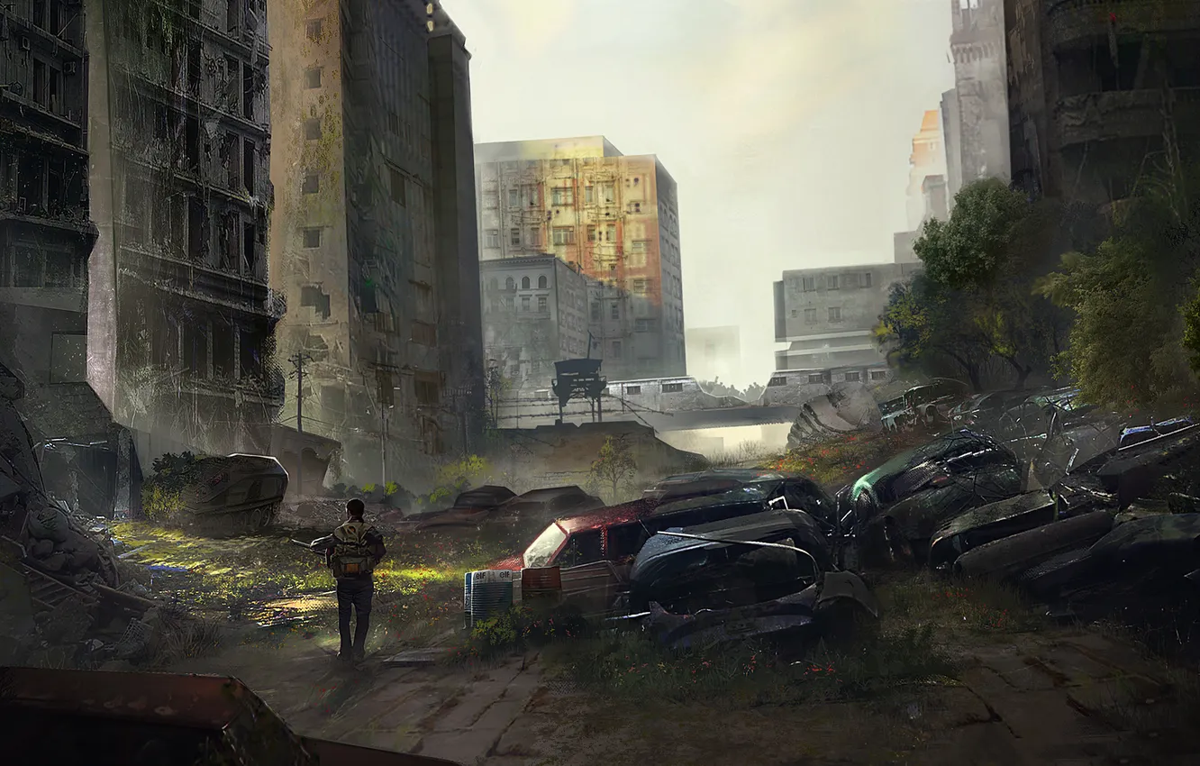 Photo wallpaper road, machine, the city, street, Apocalypse