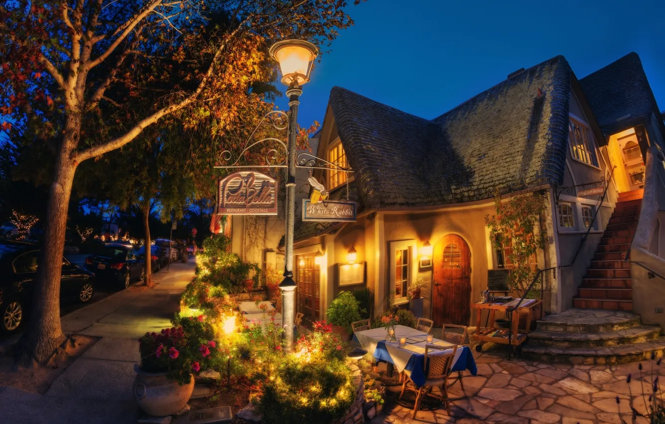 Photo wallpaper building, lights, CA, California, Carmel, PortaBella Restaurant, Carmel