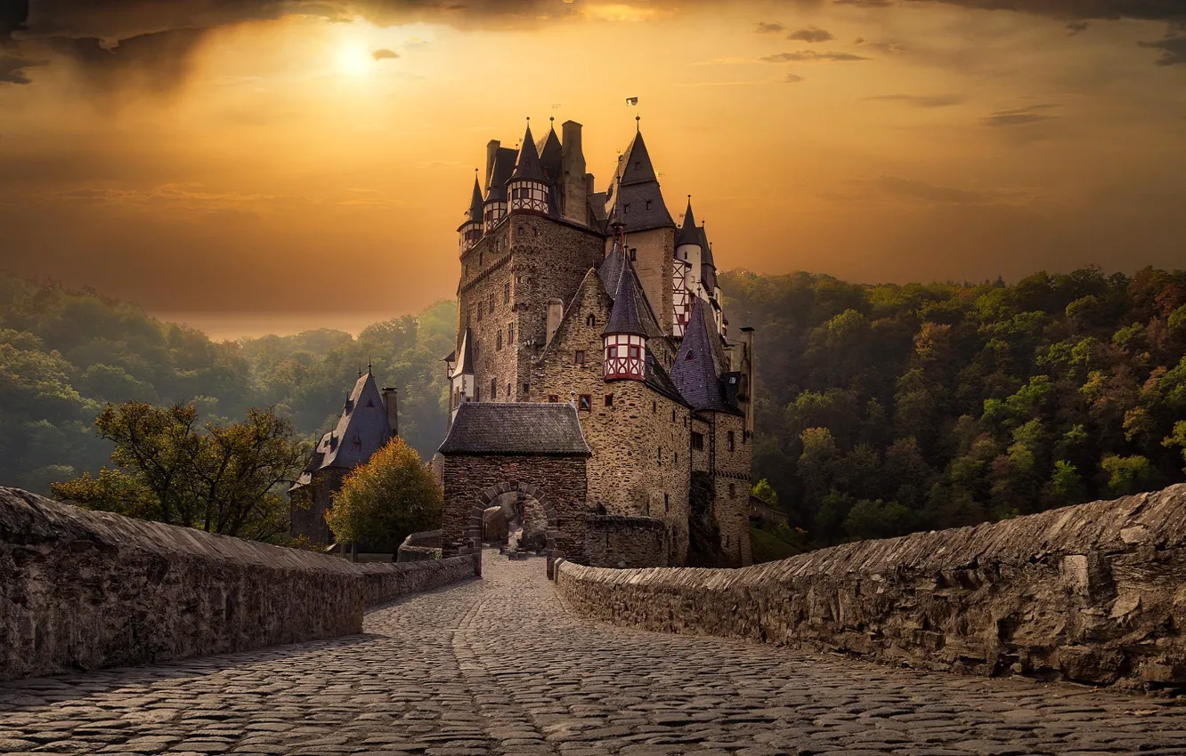 Photo wallpaper sunset, nature, castle, Germany, Burg Eltz