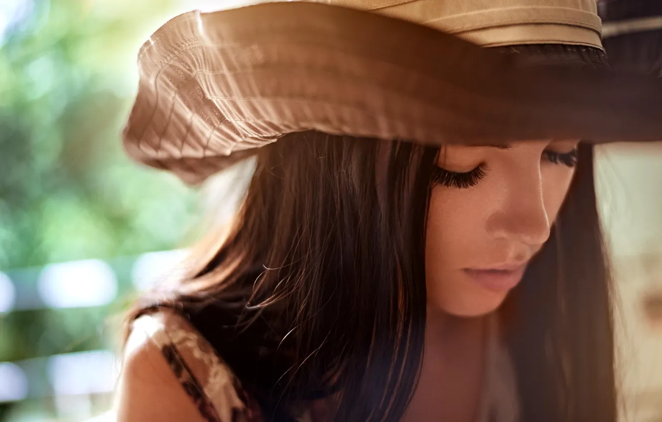 Photo wallpaper girl, hat, brunette, cowboy