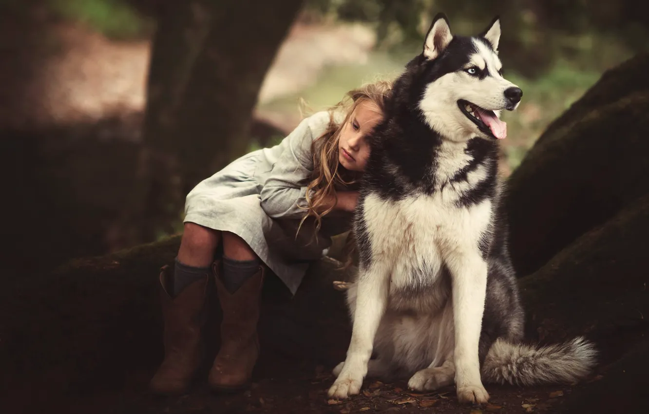 Photo wallpaper dog, girl, friends, husky, Edie Layland