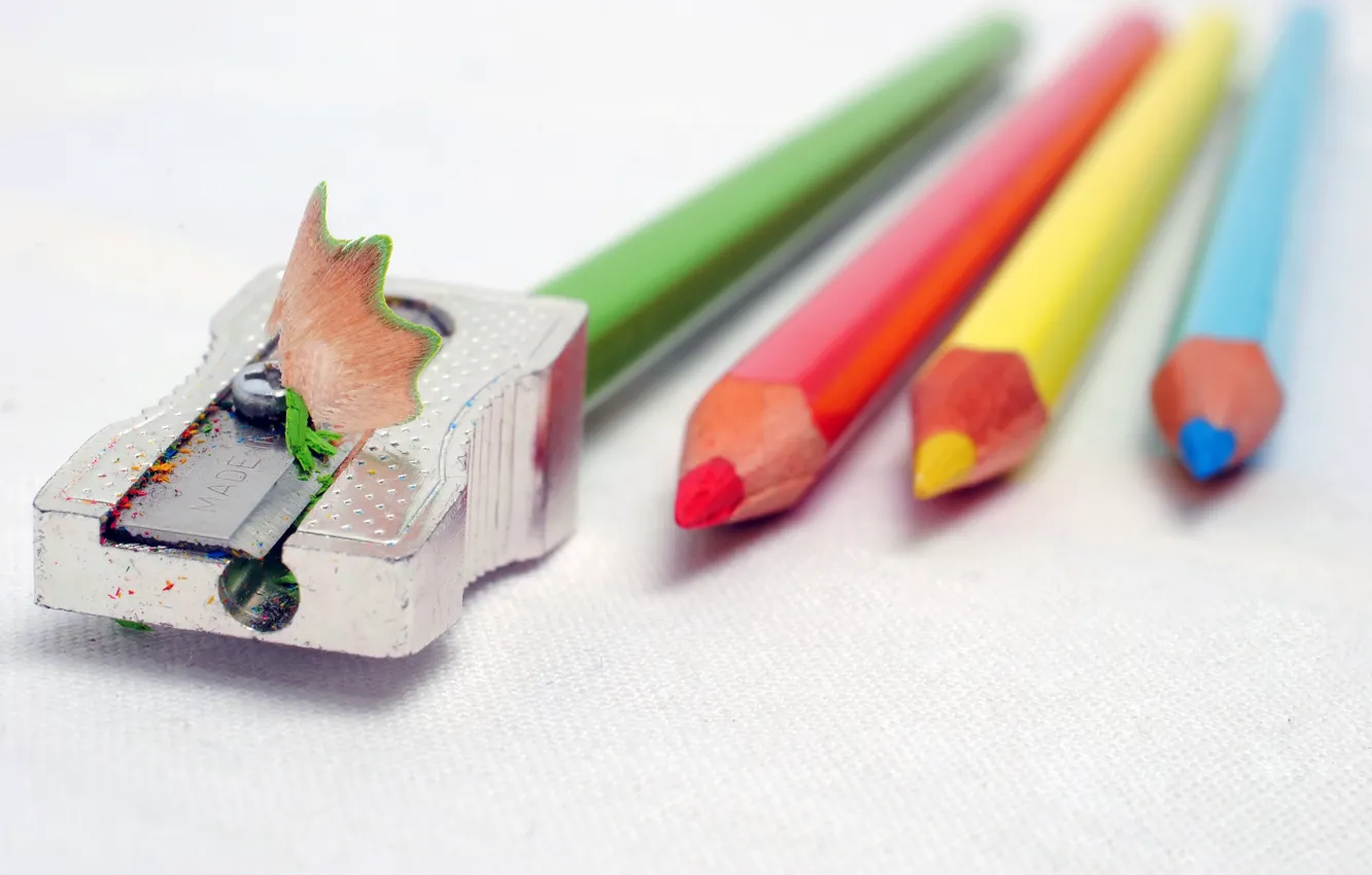 Photo wallpaper paint, pencils, drawing, stylus, sharpener