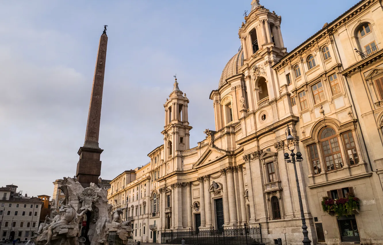 Photo wallpaper Rome, Italy, Cathedral, obelisk, Piazza Navona, fountain of the four rivers