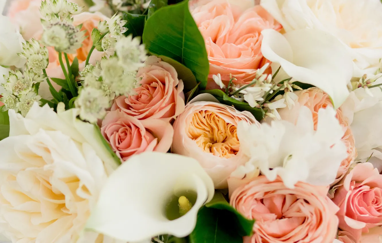 Photo wallpaper roses, peonies, Calla lilies