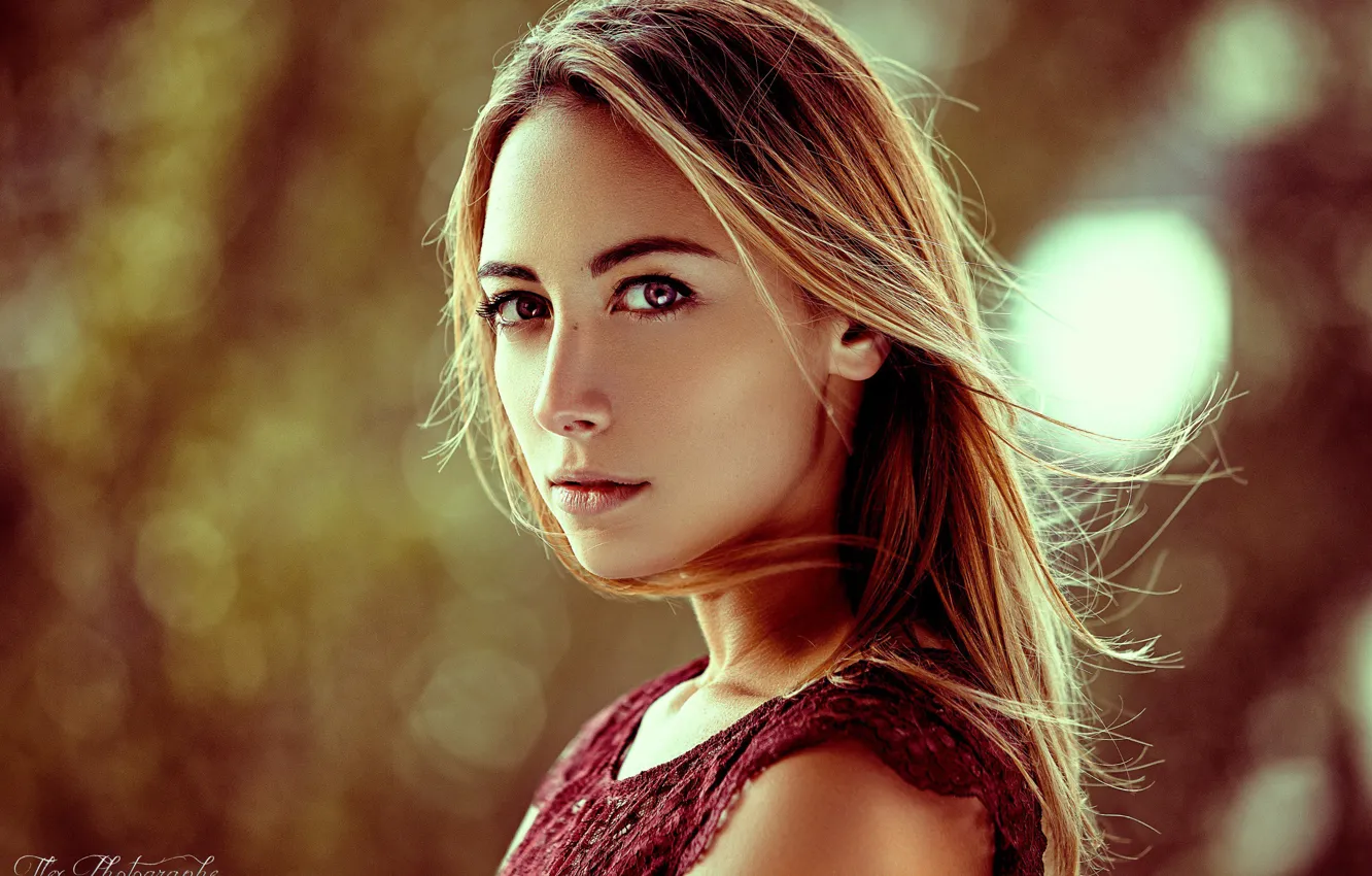 Photo wallpaper look, girl, background, model, portrait, makeup, hairstyle, bokeh