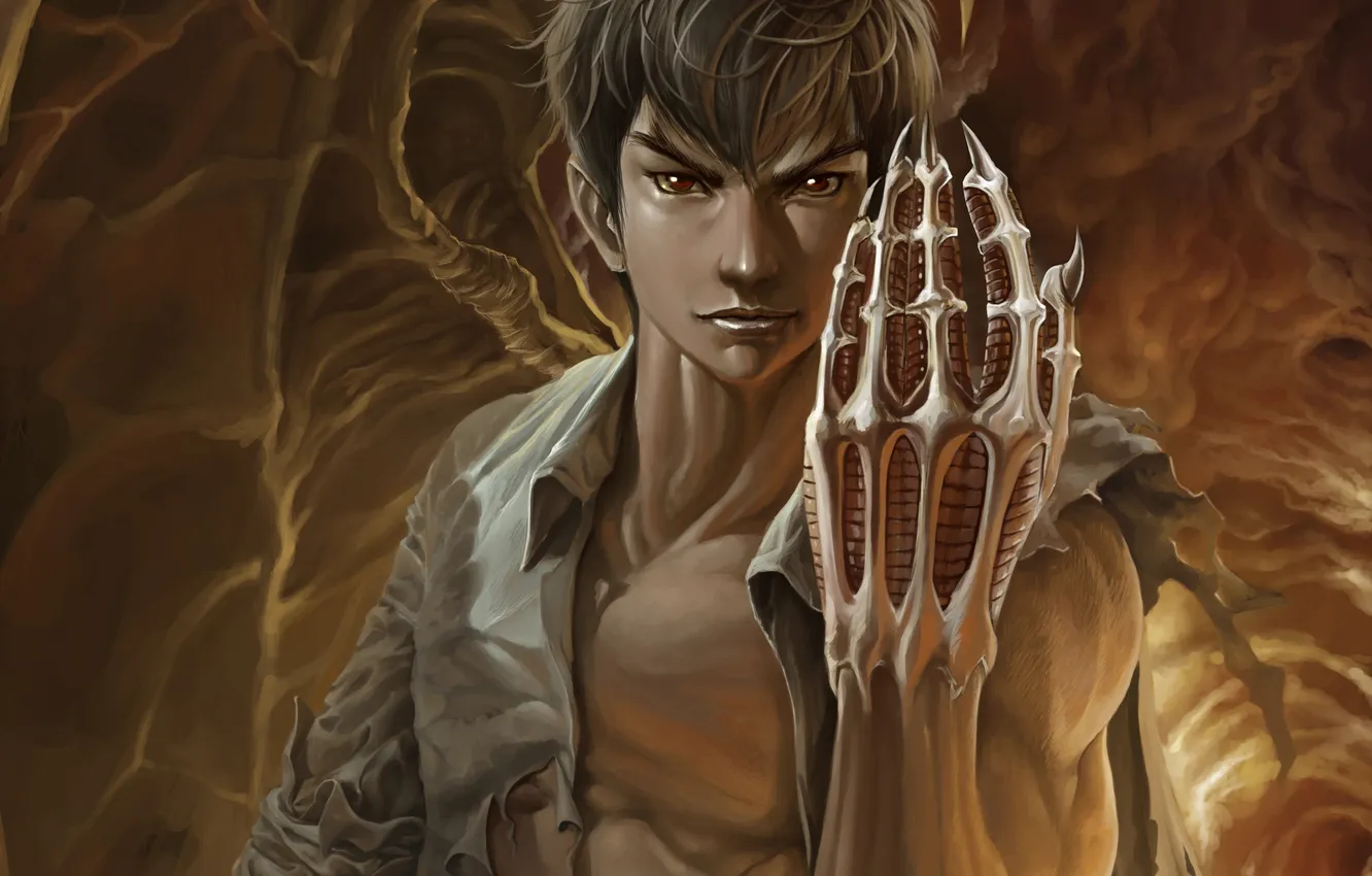 Photo wallpaper wings, hands, the demon, art, shirt, guy