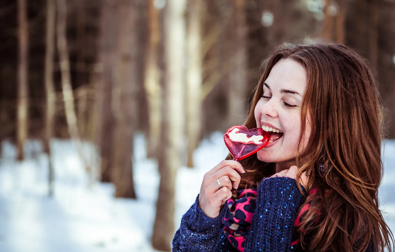Photo wallpaper girl, mood, lollipops